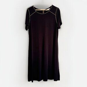 Calvin Klein Women’s 14W Black Gold Studded Shift Dress Quiet Luxury Minimalist